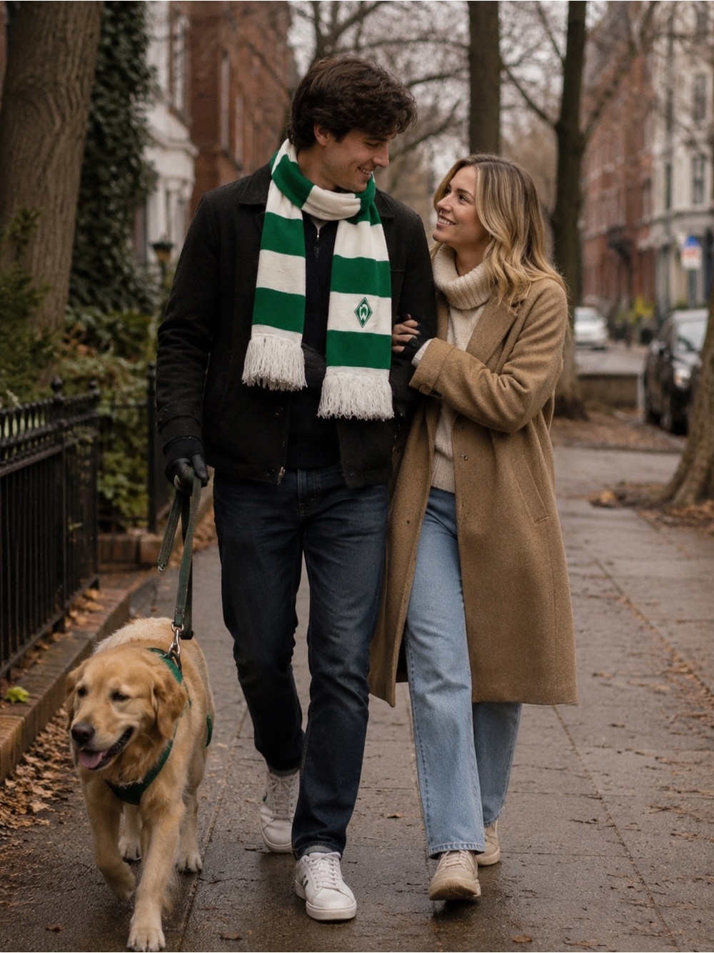 Green and White Striped Werder Bremen Scarf Block Stripes Scarf with Emblem